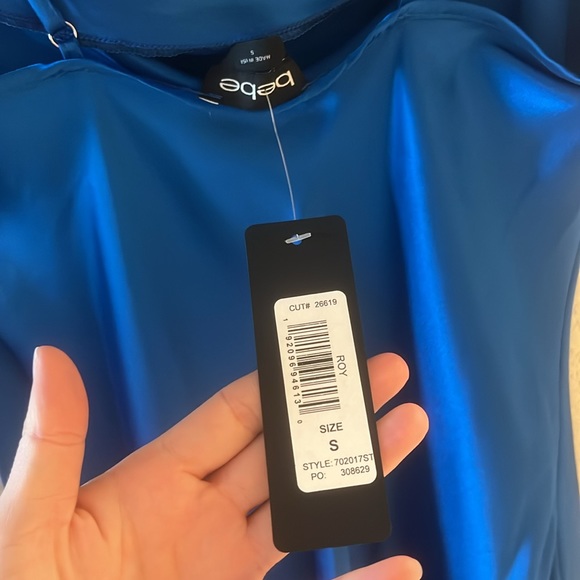 BEBE SATIN COWL NECK SLIP MIDI DRESS - Picture 3 of 5